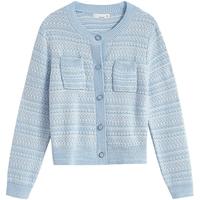 茵曼小香风条纹开衫毛衣秋女装轻薄宽松长袖针织外套上衣 蓝色 S