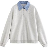 初语拼接假两件衬衫卫衣女2024秋季知识分子时尚polo领上衣 银花灰 L