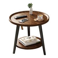 卓博茶几边桌小桌子客厅小户型双层圆桌置物架沙发边几CJ09胡桃色 圆形双层茶几-胡桃色