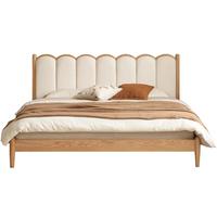 源氏木语实木床橡木家具卧室北欧竖琴床科技布软靠床白色双人大床 实木软靠床1.5*2m(软包6块)