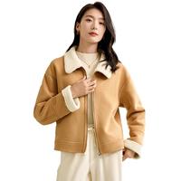 初申秋冬旷野美拉德加绒短外套女时尚翻领麂皮绒夹克外套S144F6012 M