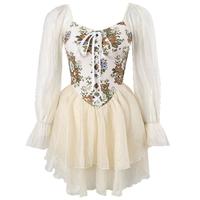 亦美珊泳衣女2024连体裙式保守显瘦长袖防晒遮肉肚 米黄色 M 