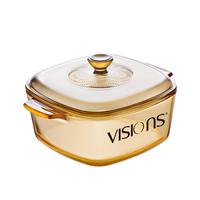 VISIONS 康宁 美国1.5L方形汤锅炖锅玻璃锅可明火直烧 锅体可进烤箱家用 VS-15-RV/CN 16.7cm