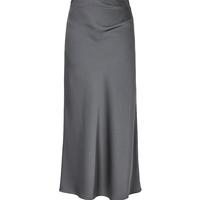 红袖垂感缎面半身裙秋季2024女装小众显瘦气质压褶侧拉中长鱼尾裙 高级灰064 L