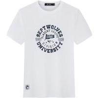 七匹狼短袖T恤凉感透气复古做旧字母印花男士休闲中青年圆领短T上装 801(米白) 5XL 195/108A