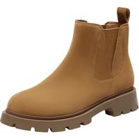 拔佳（Bata）切尔西靴女冬季牛皮英伦粗跟百搭通勤短筒靴69250DD3 杏色 35