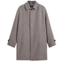 太平鸟男装 秋冬千鸟格织羊毛毛呢大衣中长款外套男轻商务 晓灰杏(阔版) M