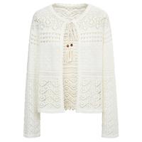 BASIC HOUSE/百家好法式田园风勾花镂空针织衫女2025夏季宽松罩衫 米白色 S