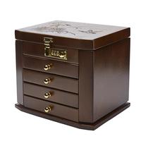 初心如雪实木首饰盒带锁全锁首饰收纳盒木制珠宝盒大容量手饰品盒 实木四抽五层首饰盒