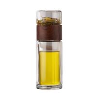 创健玻璃杯 双层创意车载便携男女士泡茶杯玻璃 茶水分离水杯子 黑色加厚底款