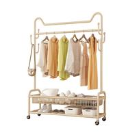 栖音阁 衣架落地 衣帽架 卧室挂包挂衣架客厅可移动晾衣收纳架子 奶白色【120cm】+储物篮+万向轮