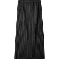 尚都比拉压褶开叉直筒半身裙中长款松紧腰百搭显瘦裙子 黑色 均码 