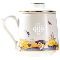 景德镇（jdz）陶瓷青花玲珑马克杯水杯大容量茶杯带盖茶漏杯男女 福