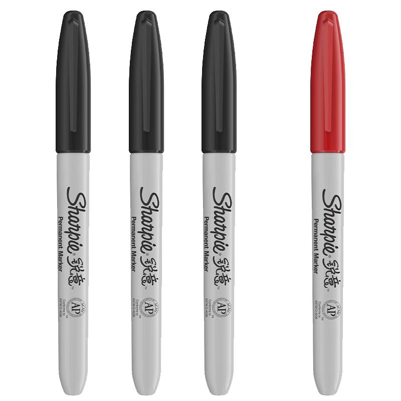 Sharpie 锐意 单头马克笔 混色 黑3红1 4支装