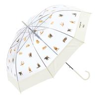 Wpc.雨伞透明萌宠伞日本可爱高颜值男女士中小长柄直杆猫猫狗狗伞 慵懒猫果冻伞 米白