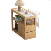 中伟实木沙发边柜侧边柜客厅岩板茶几可移动简约现代胡桃色70*30*62cm 边柜白岩板+胡桃色