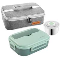 美厨（maxcook）304不锈钢饭盒 微波炉饭盒4格保温饭盒配餐具袋子 MCFT5661 304钢北欧绿4格 配餐具袋子