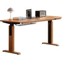源氏木语智能电动升降书桌中古樱桃木办公桌电脑桌家用站立工作台1.4m单桌