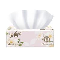 洁柔抽纸山茶花香纸巾实惠家用100抽整箱可湿水面巾纸餐巾纸擦手 3层 100抽*4包 