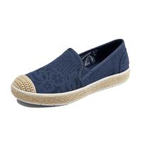 斯凯奇(Skechers)女鞋夏季小香风渔夫鞋蕾丝浅口平底单鞋软底舒适透气休闲鞋114044 海军蓝色/NVY 35.5