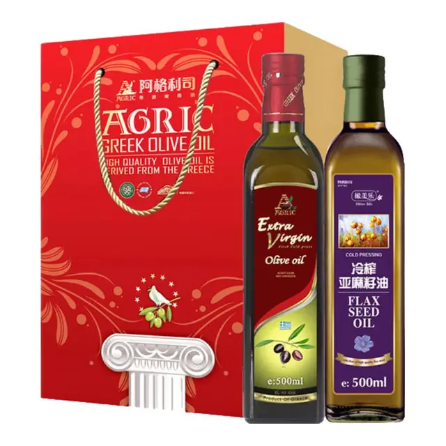 AGRIC 阿格利司 食用油礼盒装 500ml*2瓶 （特级初榨橄榄油500ml+冷榨亚麻籽油50ml）