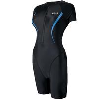 洲克泳衣女连体平角修身显瘦竞技温泉泳衣122501435-2 黑/兰色 M