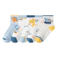 芝麻时光儿童袜子儿童薄袜子夏款网眼透气1-3岁6-12岁9-12岁婴儿a类棉 星星恐龙网眼款5双混色 3-5岁 【M码】