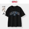 SPAO SP潮流短袖t恤男女款2025年夏季纯棉圆领上衣SPDX25SD01XY 黑/弧形深蓝 L