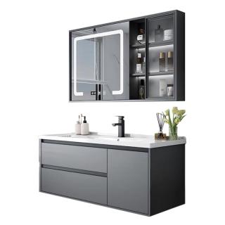 艺昕 浴室柜陶瓷一体盆卫生间洗手盆洗脸盆柜组合智能镜套装洗漱洗手台 80CM轻奢灰智能款