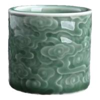 景盏青瓷主人杯龙泉手工单杯祥云功夫茶杯品茗扳指杯中式家用闻香杯 祥云扳指杯-深青 约100ml