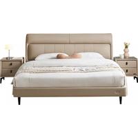 全友 家居现代简约主卧床慕夕真皮储物床米黄色 1.8米x2米 单床+纯净垫+床头柜*2