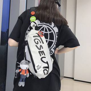 MOUNTAINPEAK斜挎包男休闲单肩小背包学生潮斜挎包女生胸包学生单肩包运动腰包 黑色（含徽章挂件） 均码