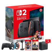  Nintendo/任天堂 SWITCH2 豪华套装+Pro手柄+摄像机+方向盘+记忆卡+塞尔达+街霸6+全套收纳包  港版