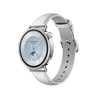 小米 Watch S4 智能手表 蓝牙版 41mm 银色不锈钢表壳 白色真皮表带