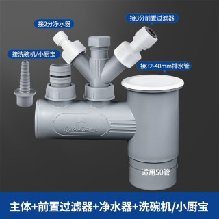 潛水艇 凈水器洗碗機(jī)水槽排水四通 水槽+洗碗機(jī)/小廚寶+凈水器