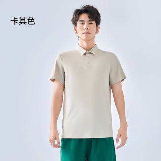 五只白鵝 男士2025夏季新款短袖百搭吸濕上衣商務(wù)防曬速干polo衫 卡其色-男款 M