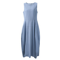 三彩2025夏季新款无袖连衣裙收腰花苞裙长裙极简风女