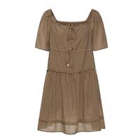moussy 2025夏季新品甜美收腰一字肩系带条纹连衣裙028ISA33-4051