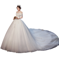 酷虎客新娘主婚纱法式轻婚纱2024主纱质感一字肩小个子新娘夏显瘦大 齐地婚纱 M