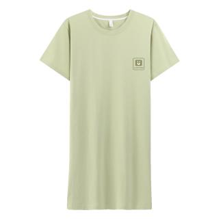 【100%纯棉】夏季薄款短袖裙简约纯色睡裙女中长款可外穿