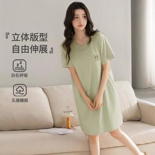 【100%纯棉】夏季薄款短袖裙简约纯色睡裙女中长款可外穿