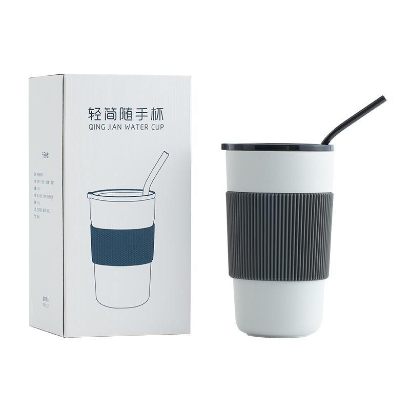 轻简随手杯男女咖啡杯外带随身杯高颜值水杯便携吸管杯陶瓷杯带盖