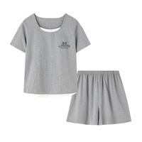 【带胸垫 100%纯棉】免穿文胸假两件可外穿睡衣女家居服套装