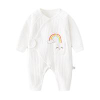 婴儿连体衣精梳纯棉无骨四季男女初生宝宝哈衣春秋薄爬服0-3-6月新生儿衣服粘扣 螺纹四季提花彩虹口袋连体 52码
