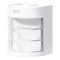 得力（deli）三层多功能办公笔筒 创意桌面收纳盒 办公用品 白色9147 【经典】三格抽屉笔筒-白色