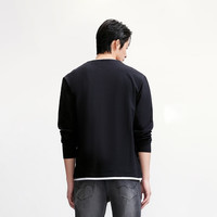 杰克·琼斯（JACK&JONES）25年男装秋季长袖T恤男假两件宽松圆领套头黑色打底衫225302003 E43