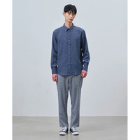 beanpole滨波春季男士麻混纺优雅简约纯色长袖衬衫 藏青色 M 175/92A