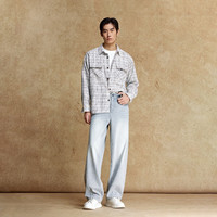 杰克·琼斯（JACK&JONES）25年男装衬衫外套百搭舒适经典格纹宽松休闲长袖上衣2253O3015 G01石灰花灰 常规 L