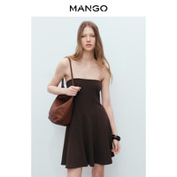 MANGO女装连衣裙2025夏装棕色抹胸A字短款褶皱连衣裙 棕色 L