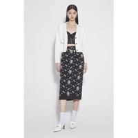 春装 高腰包臀中裙复古老花毛织半身裙女